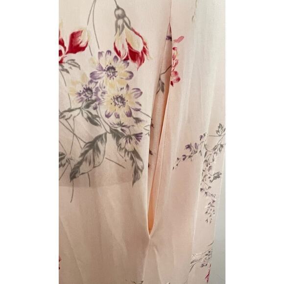 Vtg JCPenney Nylon Antron Peach Floral Full Length Gown Robe Made in USA Sz XS - Picture 5 of 10